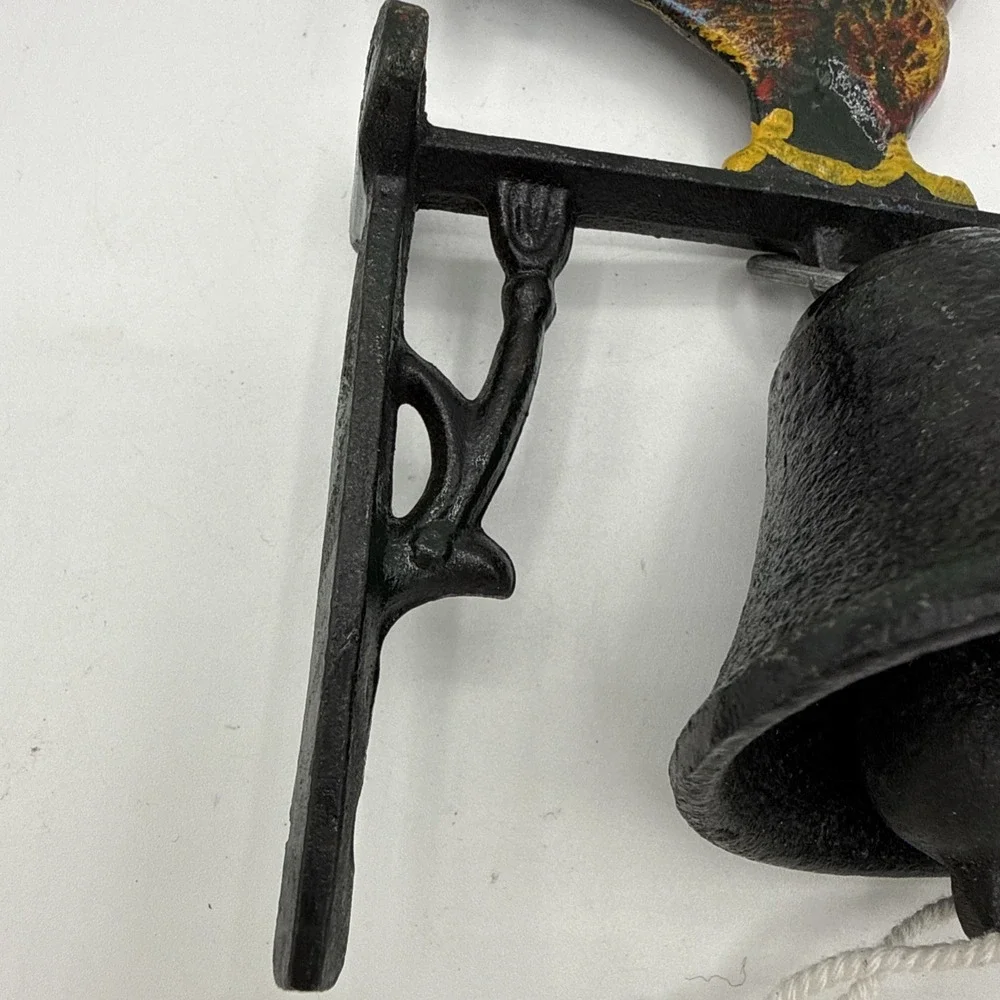 Vtg Cast Iron Hand Painted Rooster Chicken Wall Mount Dinner Bell Farm Barn Deco